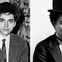 Dwa portrety: młody mężczyzna w tweedowej marynarce i Charlie Chaplin w cylindrze. Podobieństwo sugeruje, że to może być jeden z dzieci Charliego Chaplina.