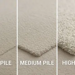 Three carpet textures: low pile, medium pile, and high pile. See the difference in fiber length and density.