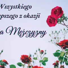 Wszystkiego najlepszego z okazji Dnia Mężczyzny! Bukiet róż na tle błękitnego nieba.