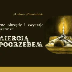 Ilustracja przedstawia postać leżącą w łóżku z zapaloną świecą, symbolizującą dawne obrzędy i przesądy cmentarne związane ze śmiercią i pogrzebem.
