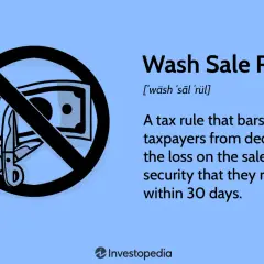 Illustration of the Wash Sale Rule, disallowing a wash sale loss by showing scissors cutting money within a prohibition symbol.