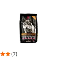 Bolsa de pienso Alpha Spirit Multi-Protein para perros, con imagen de lobo. Ideal para solucionar problemas de alimentación.