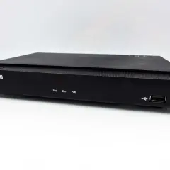 Czarny dekoder Samsung z logo Orange, posiada port USB i oznaczenia Sieć, Eko, PVR.