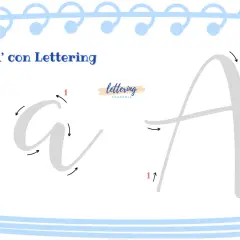 Demostración de letra a lettering, con flechas indicando el trazo correcto para la mayúscula y minúscula.