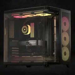 Gaming-PC mit RGB-Beleuchtung, bereit für die neuesten Spiele über die Blizzard App.