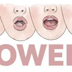 Ilustracja czterech ust pokazujących różne formy samogłosek, z napisem "VOWELS".