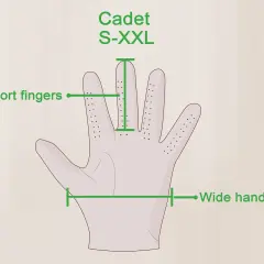 Guía para como medir la mano para guantes: ancho de mano y largo de dedos (S-XXL).