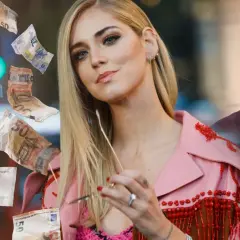 Chiara Ferragni i Fedez w otoczeniu lecących banknotów euro, symbolizujących największe skandale z udziałem zawodników podejrzanych o oszustwo.