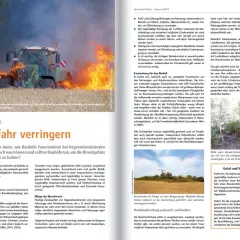 Traktor brennt auf einem Feld. Was ist Feuer? Es ist eine Gefahr, die man durch richtige Wartung und Prävention verringern kann.