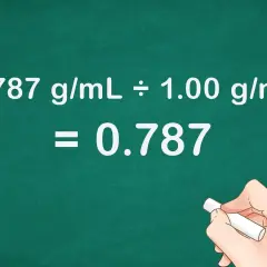 Cálculo de la gravedad específica del agua: 0.787 g/mL dividido por 1.00 g/mL es igual a 0.787.