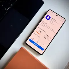 Aplikacja Reminder na ekranie telefonu Samsung. Pokazuje ocenę 3,5 gwiazdki i przycisk "Aktualizować".