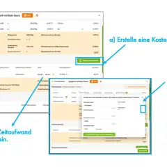 Erstelle eine Kosten-Position für Spaghetti mit Bolo Sauce, ordne sie einem Rezept zu und gib den Zeitaufwand pro Rezept ein.