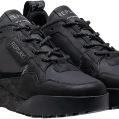 Scarpe Replay uomo nere, in pelle e tessuto tecnico, con suola spessa e dettagli a contrasto. Perfette per un look casual e moderno.