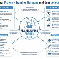 Schema für Trainingsplan Muskelaufbau bei Frauen: Protein, Hormone, Training & Genetik sind entscheidend für den Erfolg.