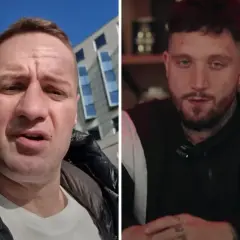 Tomasz C, youtuber i patostreamer, w dwóch ujęciach. Na jednym stoi na zewnątrz, na drugim siedzi przed kamerą.
