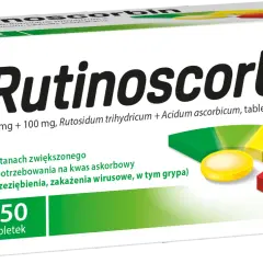 Opakowanie Rutinoscorbinu, 150 tabletek. Pomaga w stanach zwiększonego zapotrzebowania na witaminę C, np. przy przeziębieniu.