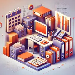 Ein Schreibtisch mit Kalender, Computer, Ordnern und einem Telefon. Alles, was ein fleißiger ils Bürosachbearbeiter braucht, um den Überblick zu behalten.