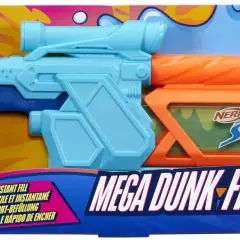 Duży Nerf Super Soaker Mega Dunk-Fill w jaskrawych kolorach, gotowy do wodnych bitew.