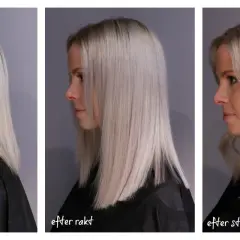 Före, efter rakt och efter stylat hår. Se hur man får tjockare hår med styling.