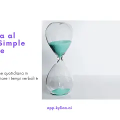 Guida al Present Simple in inglese. La clessidra simboleggia il tempo, essenziale per padroneggiare questo tempo verbale.
