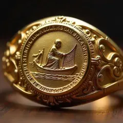 Goldener Siegelring mit Fischermotiv, der an den Siegelring des Papstes erinnert.