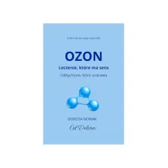 Grafika przedstawia symbol cząsteczki ozonu na jasnoniebieskim tle z tekstem.