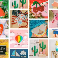 Collage de manualidades de verano: sandía, cactus, cerezas, flamenco, piña, globo aerostático. ¡Un dibujo fácil para el verano!