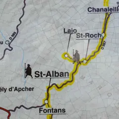 Carte du chemin de saint-jacques de compostelle 5 jours, montrant Le Malzieu, St-Alban, Fontans et Chanaleilles.