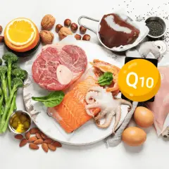 Lebensmittel reich an Q10: Rindfleisch, Lachs, Hühnchen, Garnelen, Tintenfisch, Leber, Eier, Nüsse, Brokkoli, Avocado, Orange, Öl. Q10 ist nicht krebserregend.