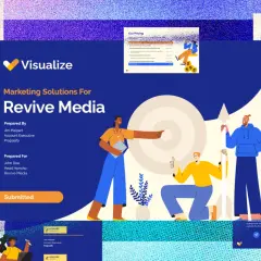Proposal design ideas for Revive Media, showcasing marketing solutions, pricing, team expertise, and next steps.