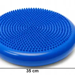 Niebieskie dyski sensoryczne dla dzieci, z wypustkami, średnica 35 cm, wysokość 6 cm. Idealne do ćwiczeń i zabawy.
