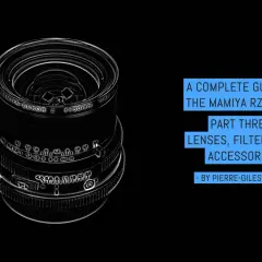 A Mamiya-Sekor Z f=50mm lens, part of a guide to Mamiya RZ67 Pro lenses, filters, and accessories.