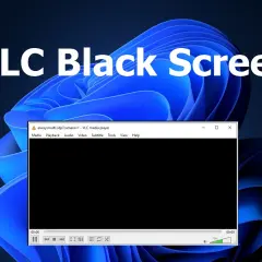 VLC media player window shows a black screen, indicating a potential playback issue. The title bar reads "VLC Black Screen.