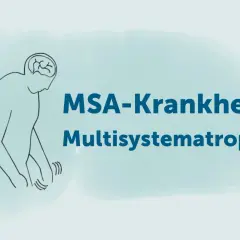 Stilisierte Darstellung eines Menschen mit zitternden Händen, der die MSA-Krankheit (Multisystematrophie) im Endstadium symbolisiert.