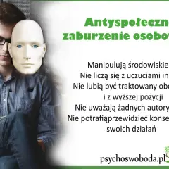 Mężczyzna z maską na twarzy symbolizuje antyspołeczne zaburzenie osobowości. Manipulacja, brak empatii i lekceważenie autorytetów.