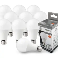 Żarówka LED 10W zużywa mało prądu, zapewniając 1000 lumenów. Opakowanie pokazuje szczegóły produktu.