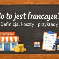Co to jest franczyza? Grafika wyjaśnia definicję, koszty i przykłady franczyzy, pokazując sklepy i monety.
