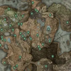 Mapa z zaznaczonymi lokacjami, gdzie można znaleźć legendarne talizmany Elden Ring.