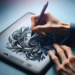 Hands drawing intricate floral patterns on a tablet, showcasing the versatility of illustrator templates for digital art creation.
