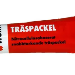 Würth snabbtorkande träspackel i röd tub, perfekt för utomhusbruk och reparationer.
