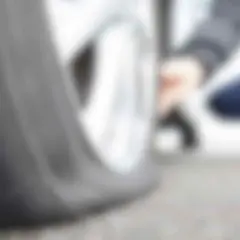 Person använder punkteringsspray för att laga ett platt däck.