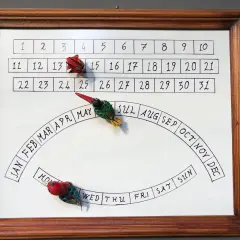 Un calendario fai da te con uccellini decorativi. Le date e i mesi sono scritti a mano, perfette idee calendario fai da te.