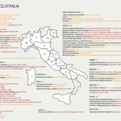 Mappa dell'Italia con i vini DOCG: un viaggio tra i sapori del vino italiano, dal Piemonte alla Sicilia.