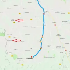Trasa do Zakopanego przez Nowy Targ i Biały Dunajec. Warto rozważyć drogę przez Czarny Dunajec i Chochołów.