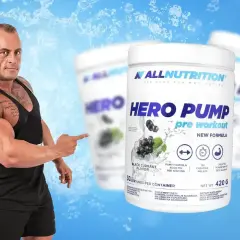 Mięśniak wskazuje na suplement Hero Pump, który dzięki cytrulinie daje lepszy trening.