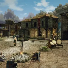 Scena z gry Gothic 3. Gracze szukają **gothic 3 kody** do ułatwienia rozgrywki w tej średniowiecznej osadzie.