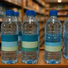Bouteilles d'eau pure alignées, symboles d'une vie saine.