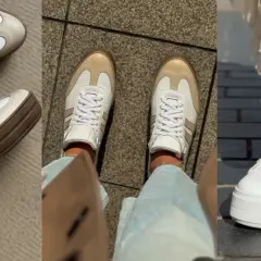 Stylowe sneakersy co to za buty? Białe, skórzane, z beżowymi akcentami i grubą podeszwą. Idealne na co dzień.