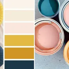 Palette de couleurs inspirée par des coussins et des pots de peinture. Idéal pour trouver couleur peinture à partir d'une photo.