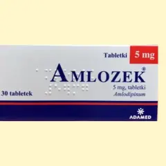 Opakowanie leku Amlotek 5 mg, zawierające 30 tabletek. Stosowany na nadciśnienie.